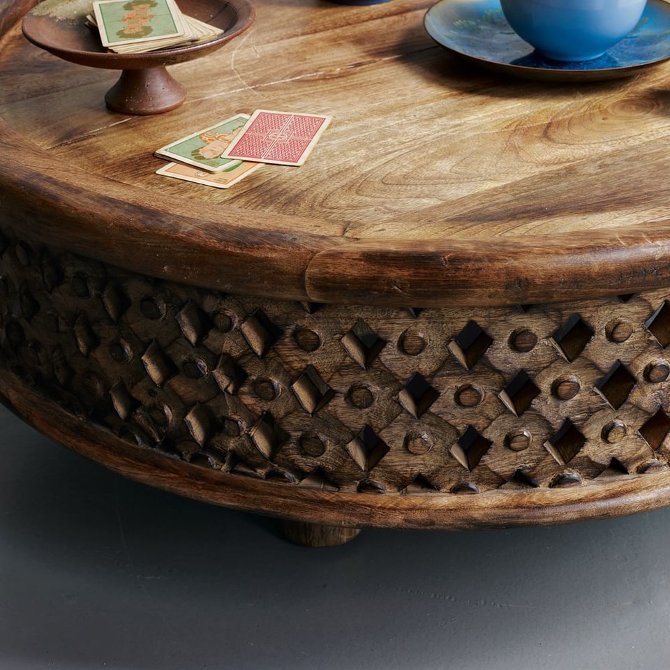 Carved Wood Coffee Table (81 cm)